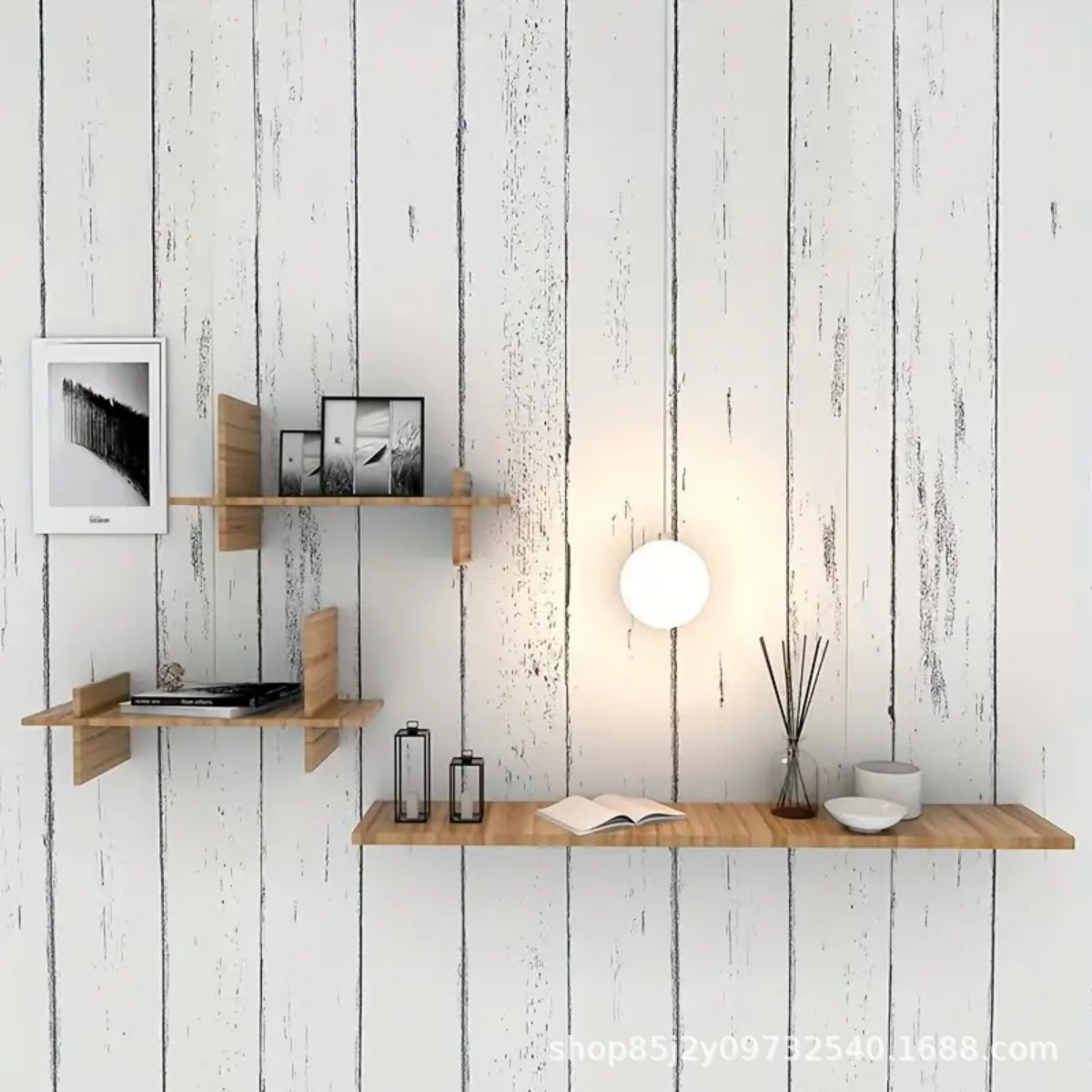 Retro White Wallpaper Wooden P - Pvc Panel Background ulasan dan harga