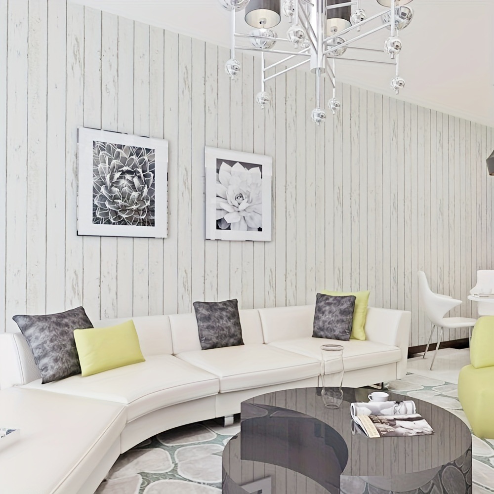 Retro White Wallpaper Wooden P - Pvc Panel Background ulasan dan harga