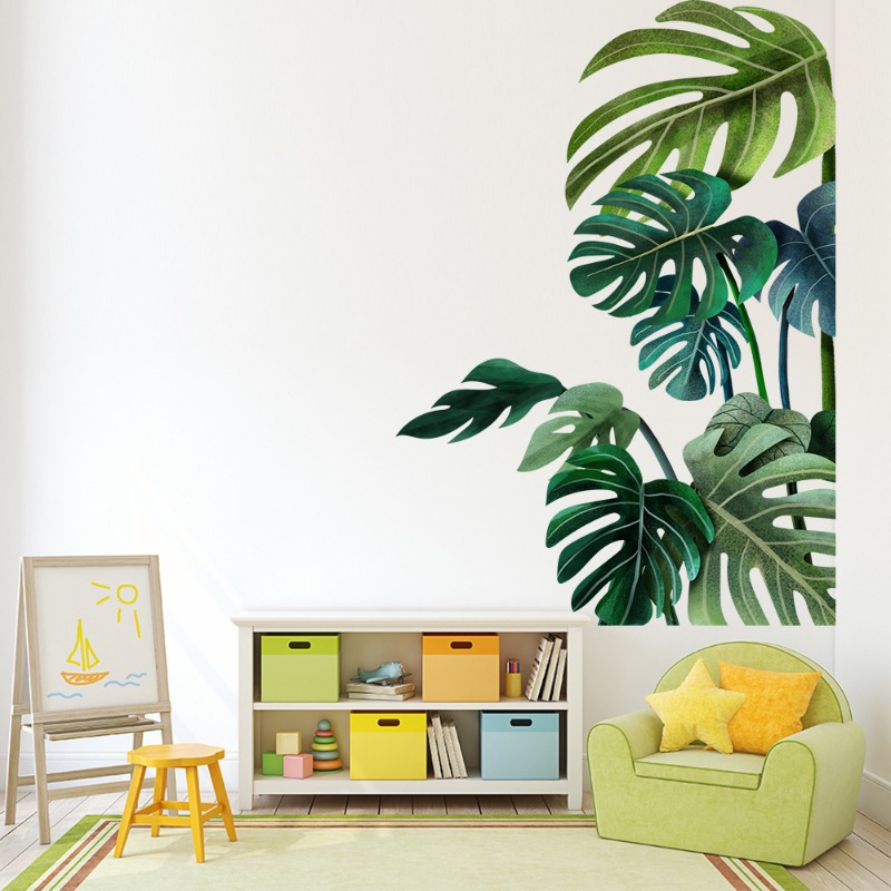 Large Nordic Green Leaf Wall S - Pvc Panel Background ulasan dan harga